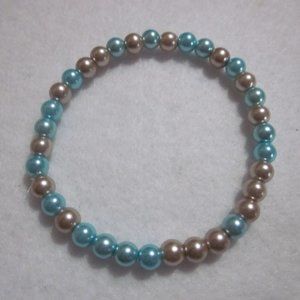 Aqua and Beige Stretch Bracelet.